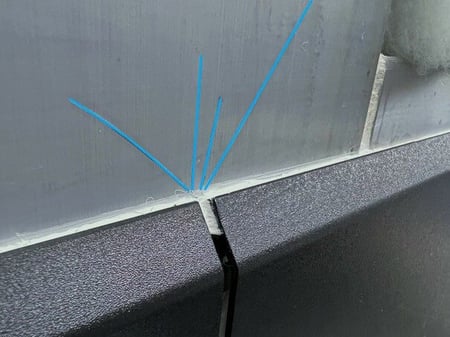 Blue lines show where the metal has been gauged